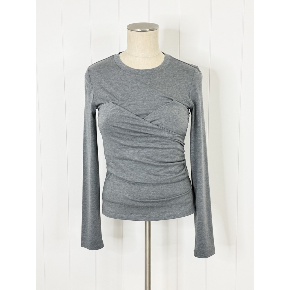 Vero Moda Grey Vmnelly LS Corset Top NWT Women Small Ruched Long Sleeve Tee